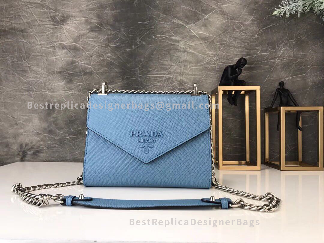 Prada Monochrome Blue Mini Saffiano Leather Shoulder Bag SHW 127